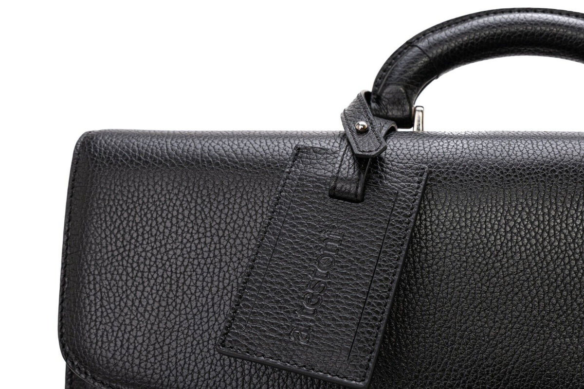 $2890 Testoni Bologna Trolley Briefcase PC Case Black Bright Karibu Calf 