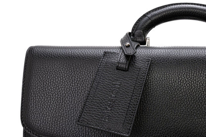 $2890 Testoni Bologna Trolley Briefcase PC Case Black Bright Karibu Calf 