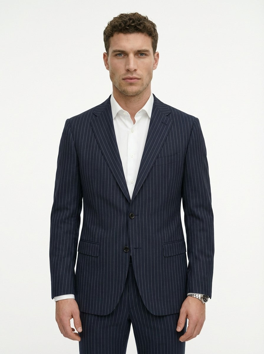 1600$ BURBERRY LONDON Navy Pinstripe Suit Wool Made Italy 42 US / 52 IT