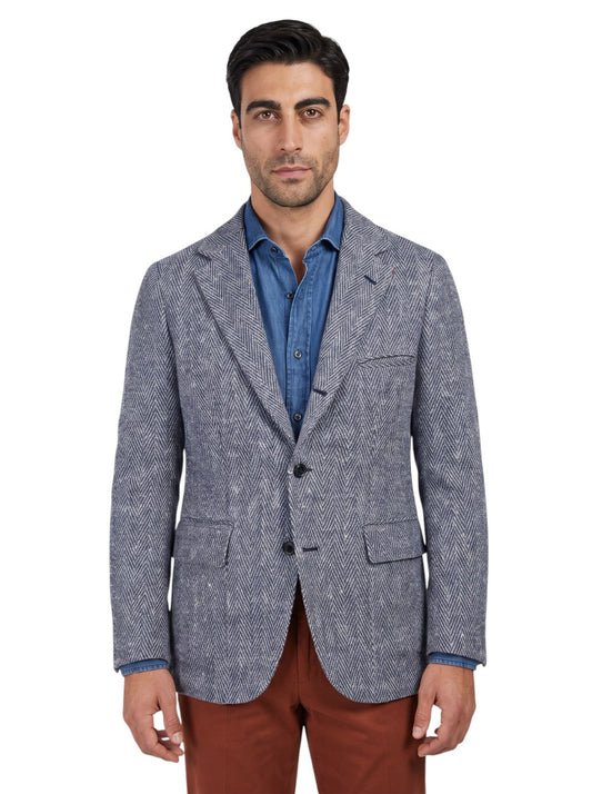 Sartoria DALCUORE NAPOLI Hand-Sewn Jacket Sport Coat Linen Silk Cotton Blue