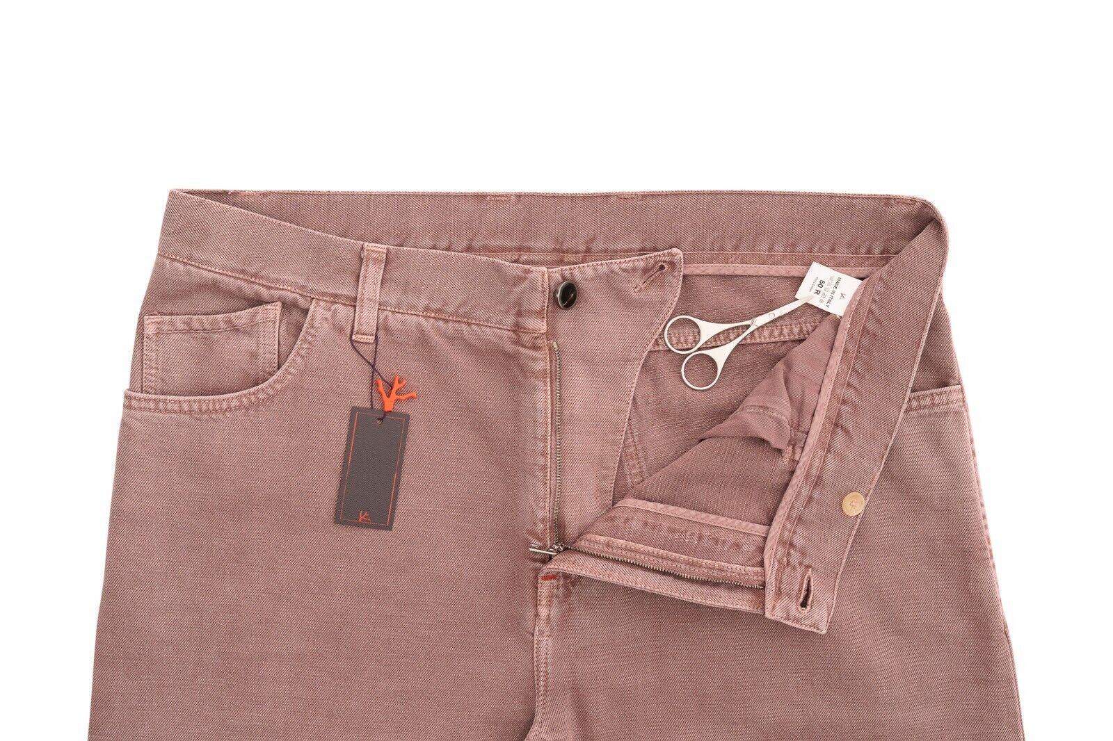 690$ ISAIA "Barchetta Denim" Trouser Pant Drill Dyed Cotton Pink 34 US / 50 EU