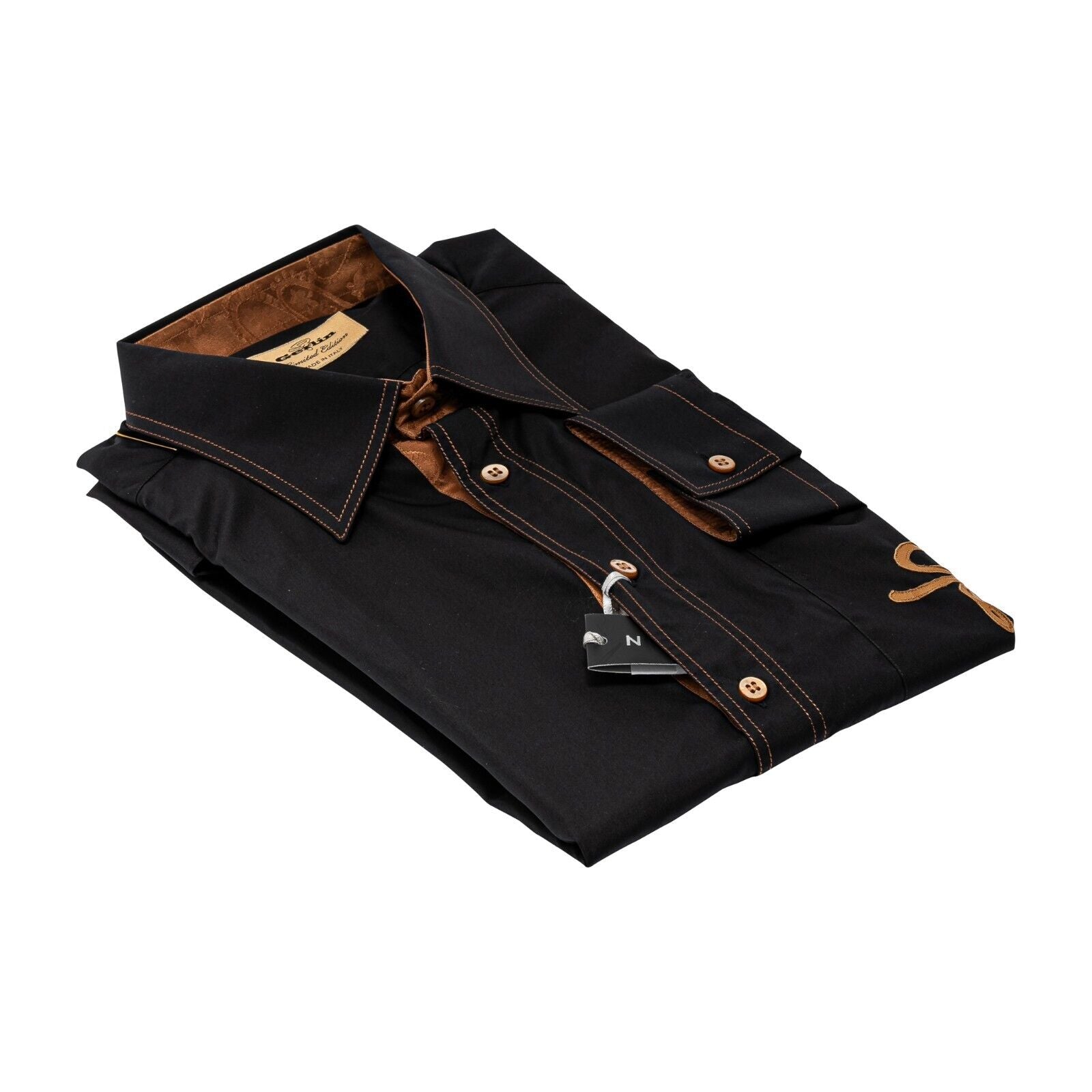 1200$ LUXURY GERLIN Shirt Black Cotton  / Silk / Leather  16- 41  BIJAN