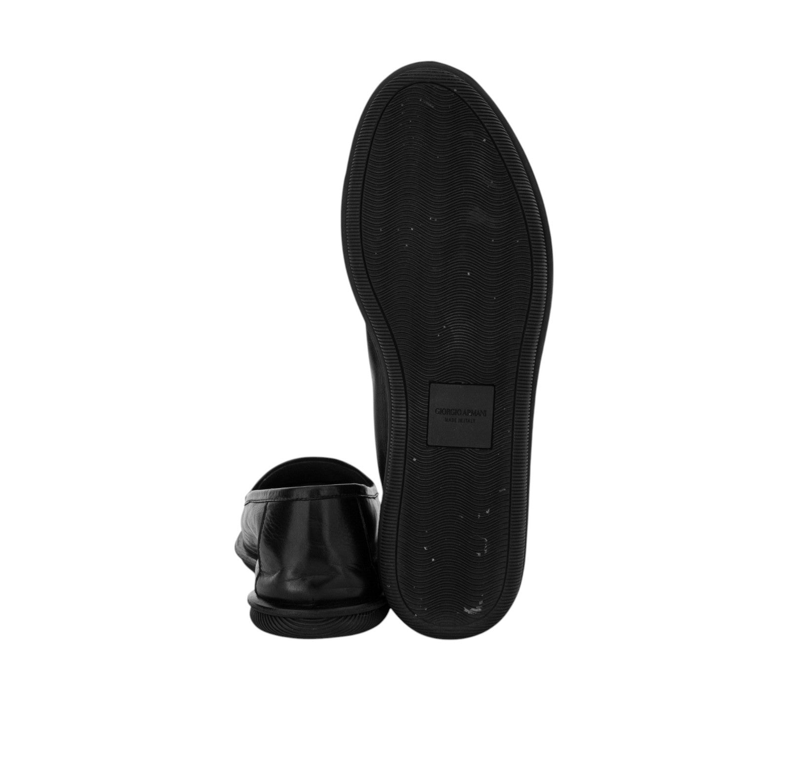 900$ GIORGIO ARMANI Shoes Loafers Slip-On Logo Black Leather 10 UK 11 US 44 IT