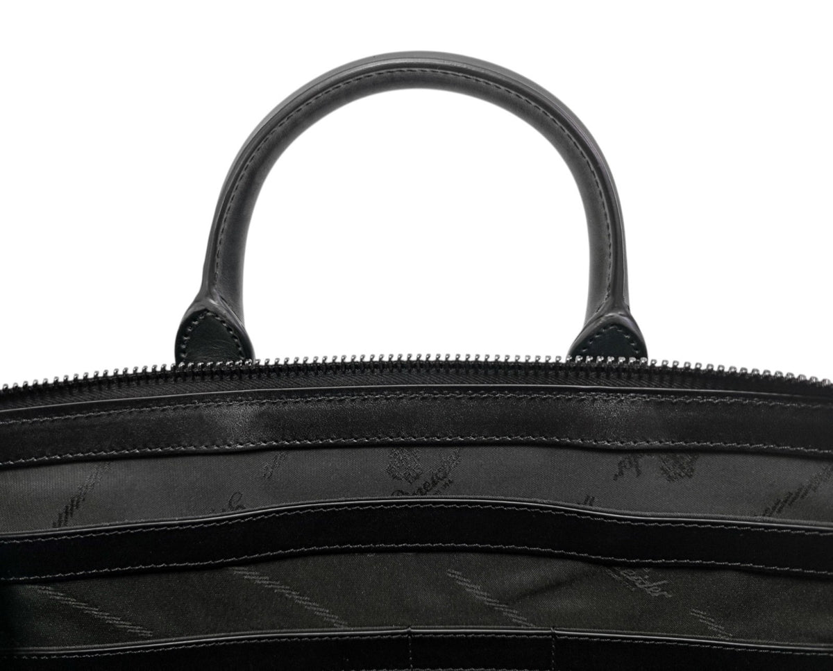 1480$ PINEIDER FIRENZE 1774 Black Nylon & Calf Slim Briefcase Bag Document Case
