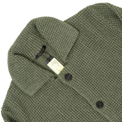 $1750 RUBINACCI NAPOLI Cardigan Jacket 100% Ribbed Cashmere Green