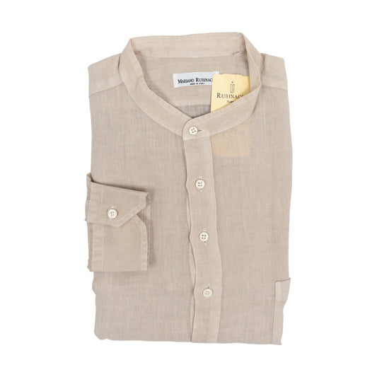 520$ RUBINACCI NAPOLI Beige Hand-Sewn Popover Shirt 100% Linen Classic Fit  Sz L