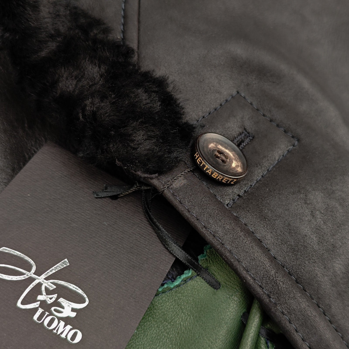4500$ HETTABRETZ Black Shearling Leather Coat Nappa Made Italy 38 US / 48 IT