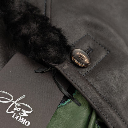 4500$ HETTABRETZ Black Shearling Leather Coat Nappa Made Italy 38 US / 48 IT
