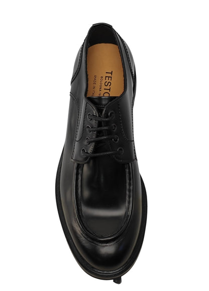 1250$ TESTONI Black Derby Shoes Brush Off Calf + Wool Lining 8 UK / 9 US / 42 IT