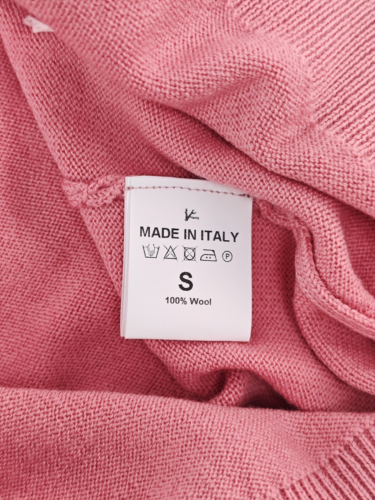 1425$ ISAIA NAPOLI Logo Pink Crewneck Sweater Knit Wool Size S