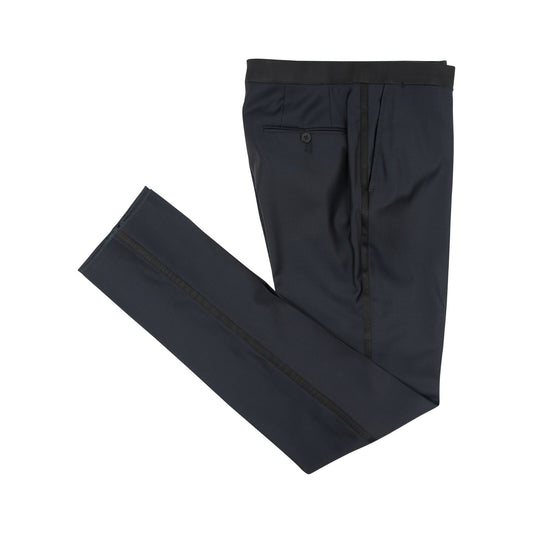 1250$ ISAIA NAPOLI Blue Navy Hand-Sewn Tuxedo Dress Pant Wool 32 US / 48 EU 8R