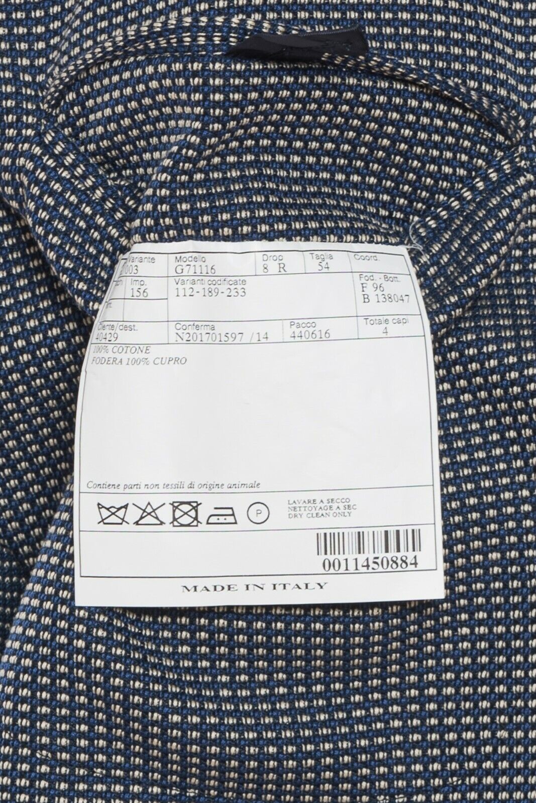 1750$ BELVEST Jacket Blazer Blue Heavy Cotton Geometric 44 US / 54 EU 8R