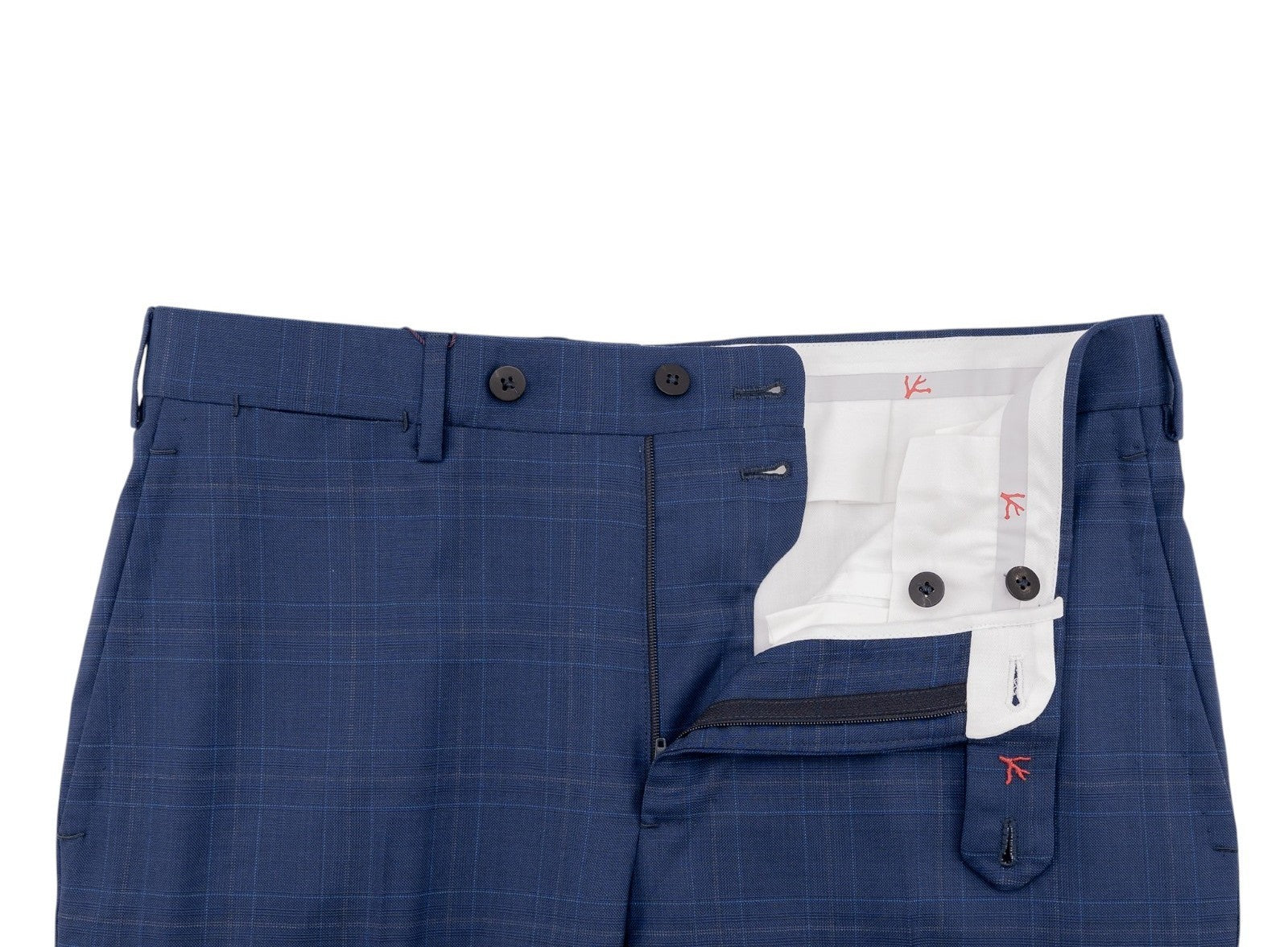 1550$ ISAIA Hand-Sewn Tapered Dress Pant Fine Wool Blue Checks 34 US / 50 EU 7R