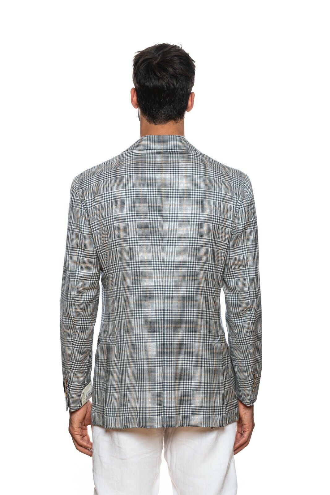 $2450 BELVEST Blue Cashmere Silk Prince of Wales Jacket Blazer 40 US / 50 EU  7R