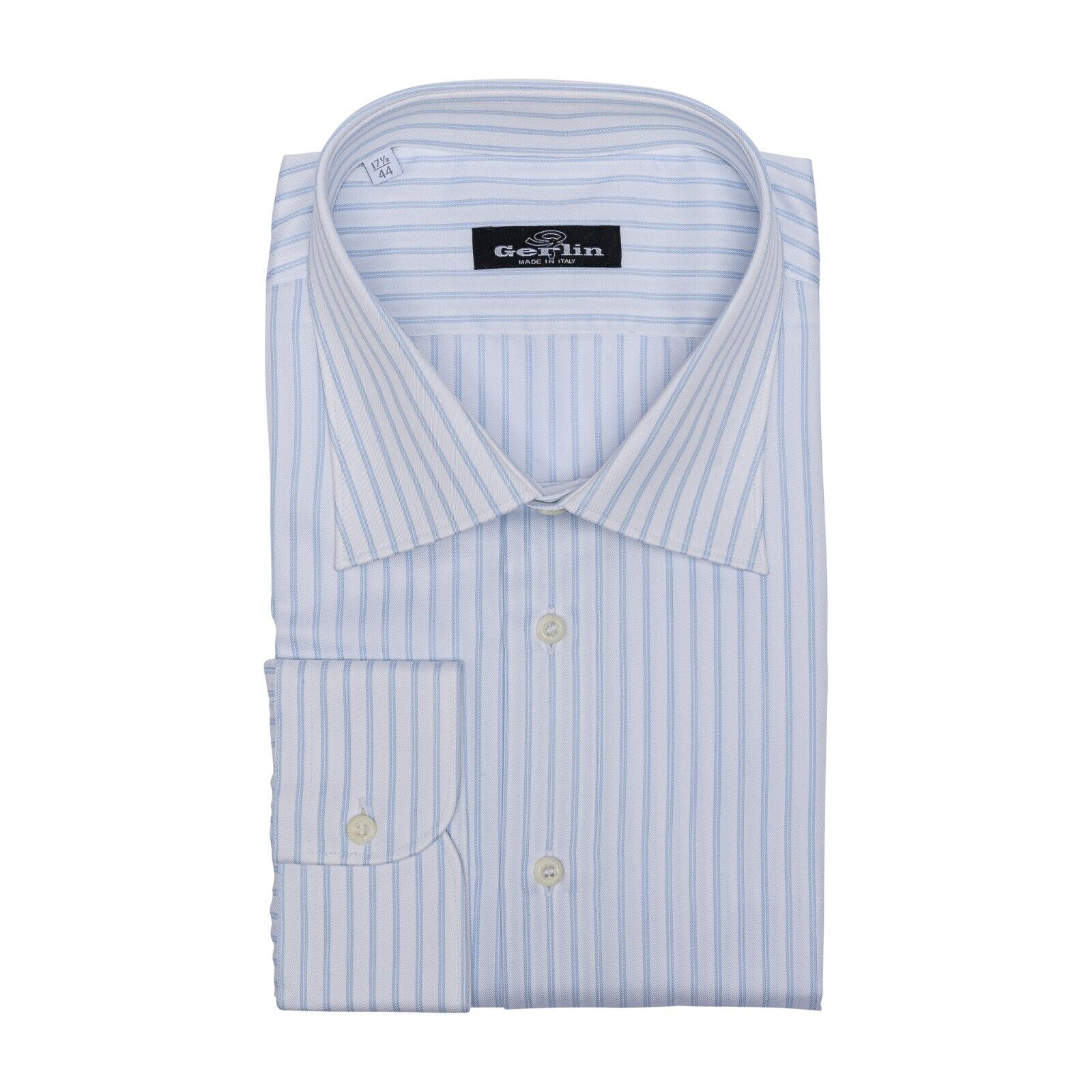 690$ LUXURY GERLIN Shirt White Striped ALUMO Twill Cotton  3AG ZILLI