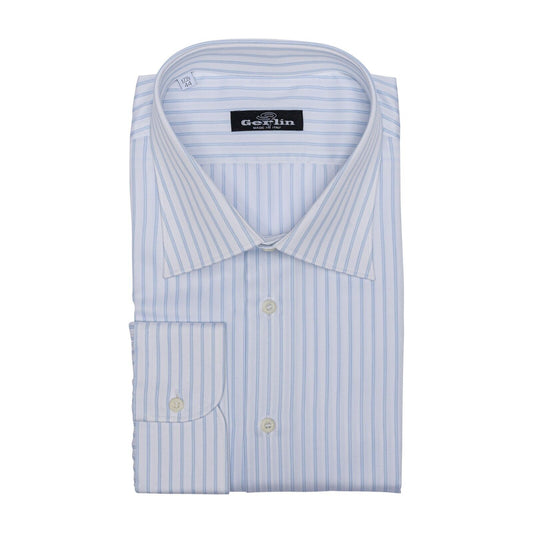 690$ LUXURY GERLIN Shirt White Striped ALUMO Twill Cotton  3AG ZILLI