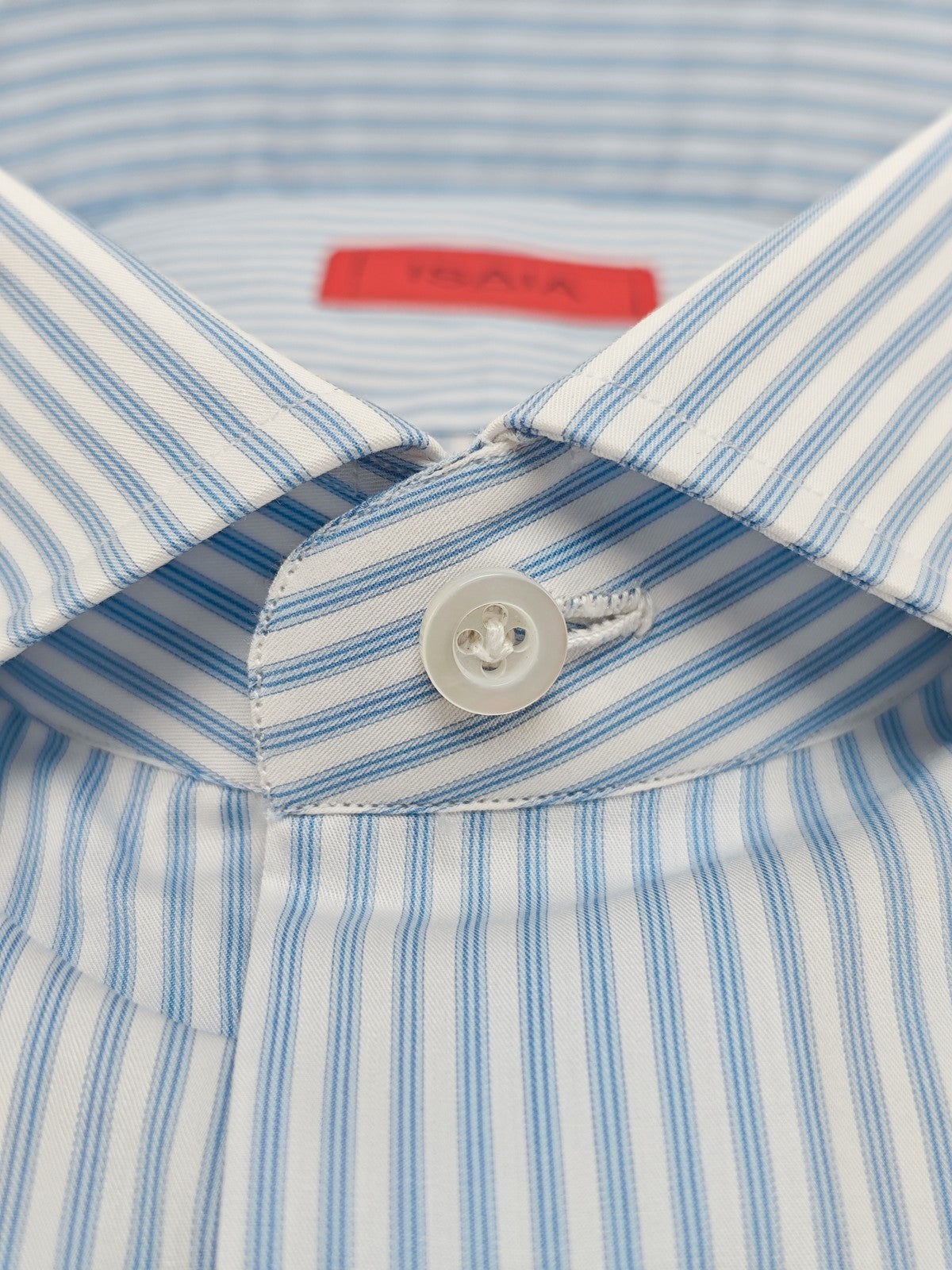 730$ ISAIA NAPOLI "Mix" Dress Shirt Light Blue Striped Fine Cotton 16 - 41