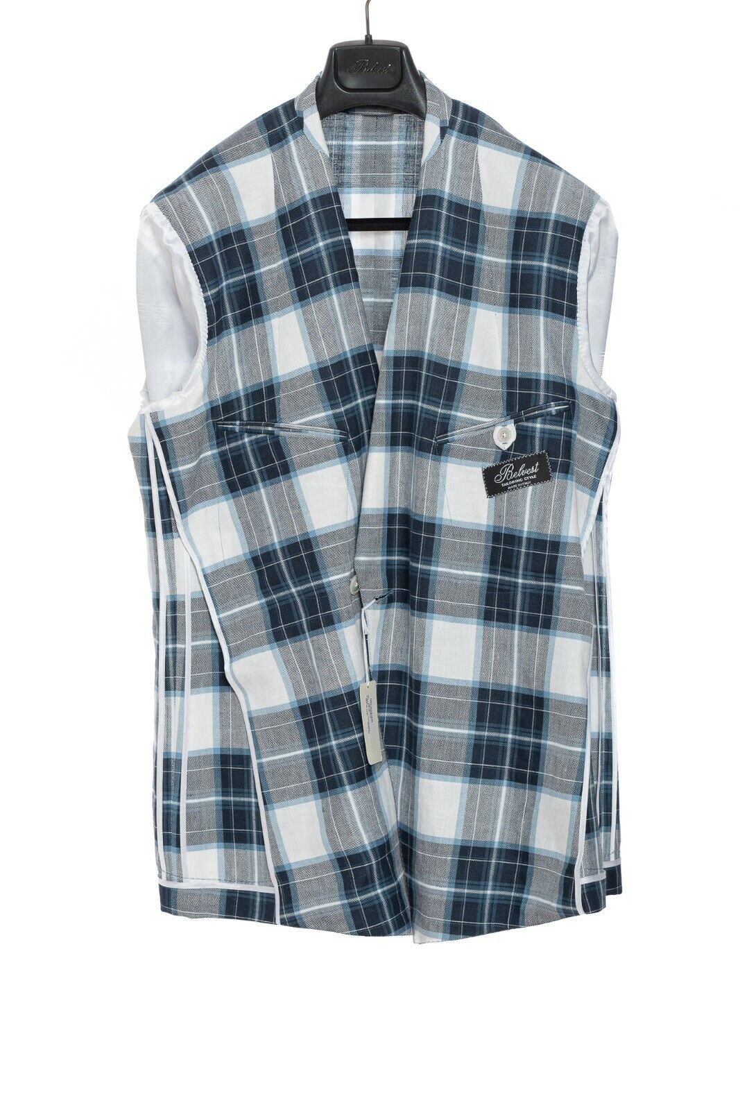 2150$ BELVEST Sartorial Double Breasted Jacket Check Linen Cotton JACKETINTHEBOX