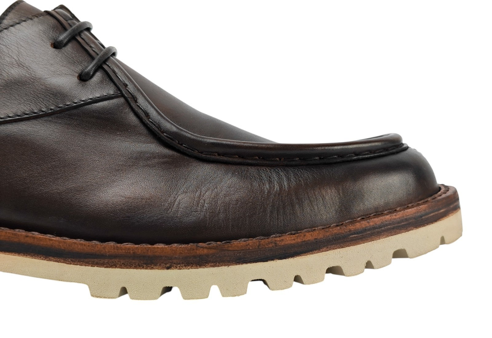 1100$ TESTONI "Piuma" Derby Moc-Toe Shoes Brown Calf 8 UK / 9 US / 42 IT