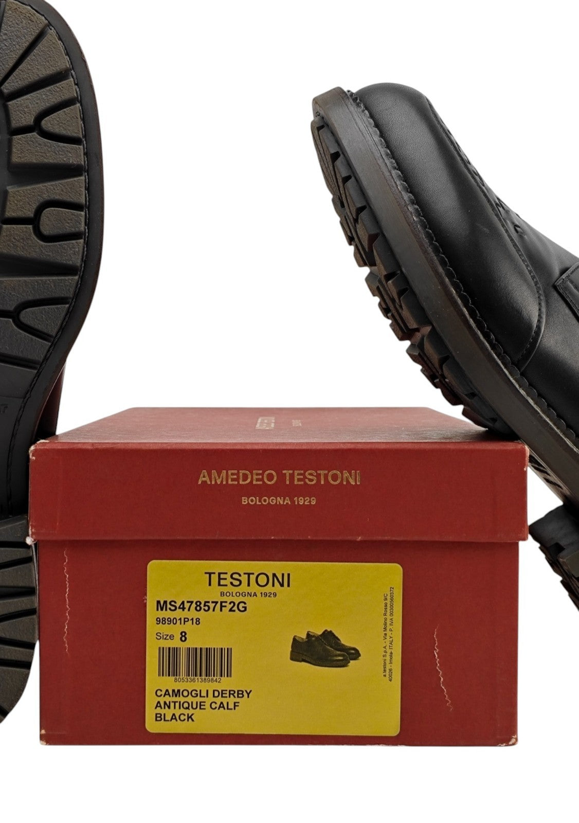 1250$ TESTONI "Camogli" Derby Shoes Antique Calf Black 8 UK / 9 US / 42 IT