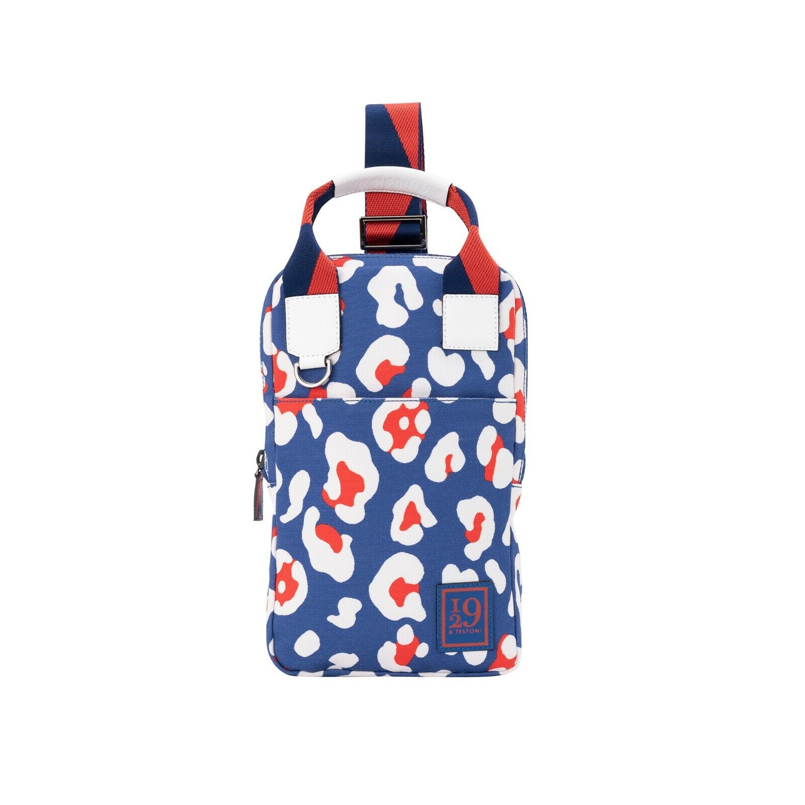 $220 Testoni I29 Bologna Blue Vertical Crossbody Bag Fabric + Calf 