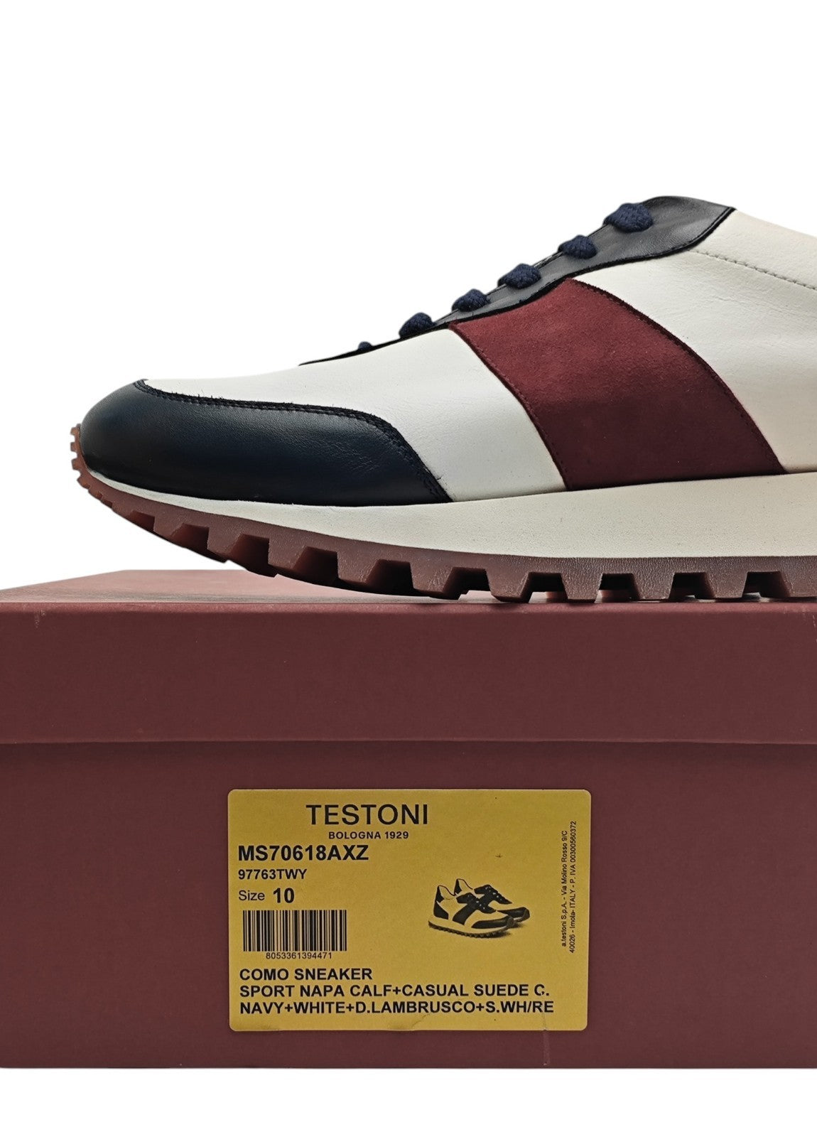 $900 TESTONI BOLOGNA  Sneaker Shoes Sport Calf & Suede Lambrusco / Navy / White