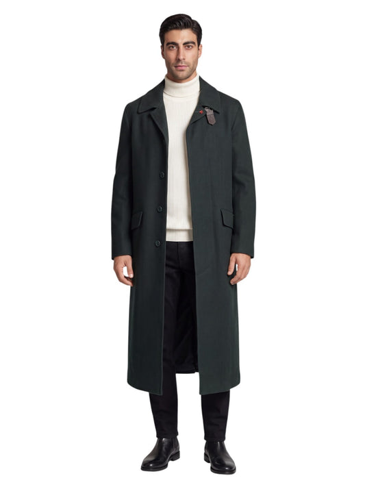 $6550 ISAIA NAPOLI Dark Green Trench Overcoat Wool Herringbone 38 US / 48 EU