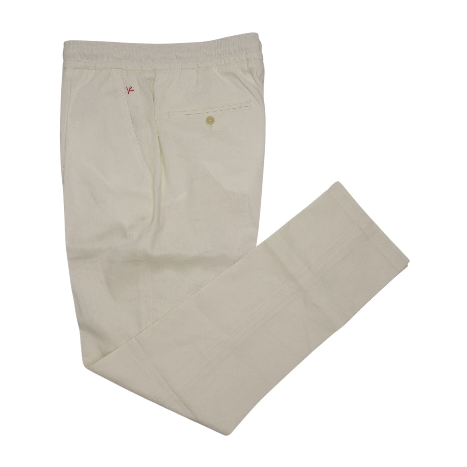 1150$ ISAIA NAPOLI "Comfort" Ivory Drawstring Pant Wool Linen 34 US / 50 IT