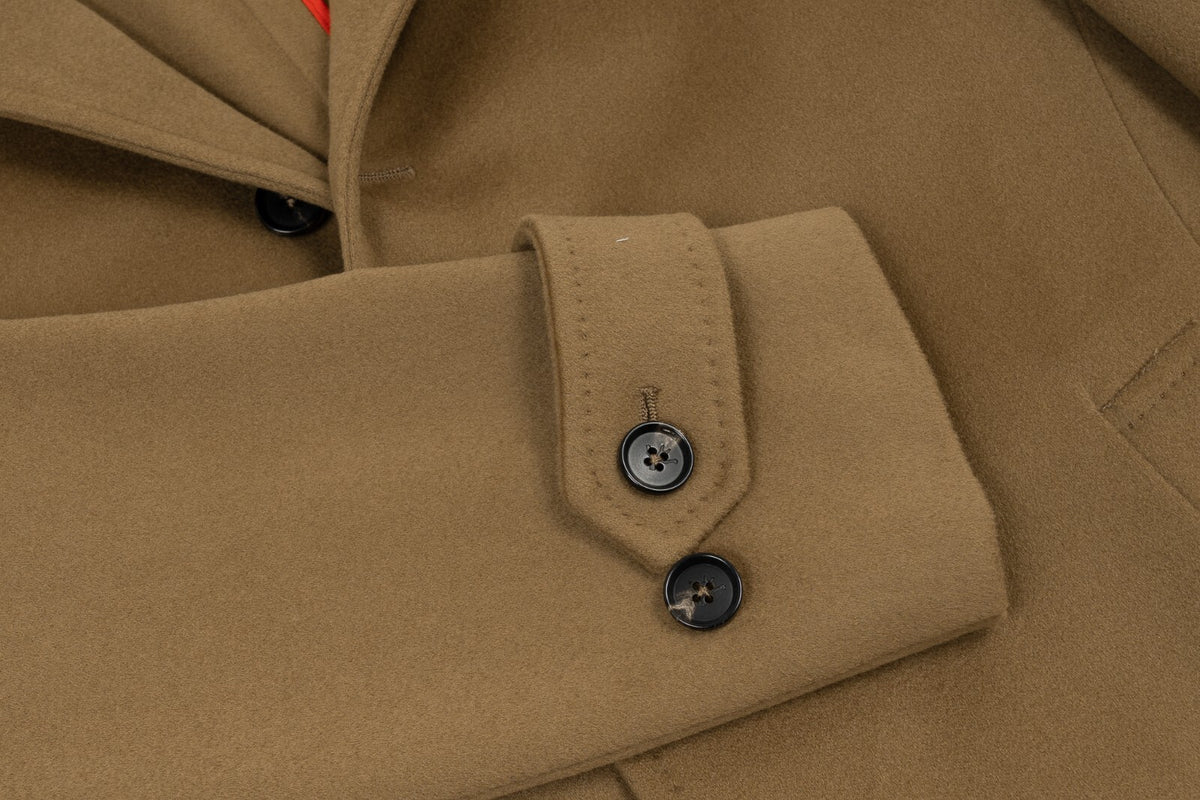 5900$ ISAIA NAPOLI Camel Single Breasted Overcoat Coat Wool 38 US / 48 EU
