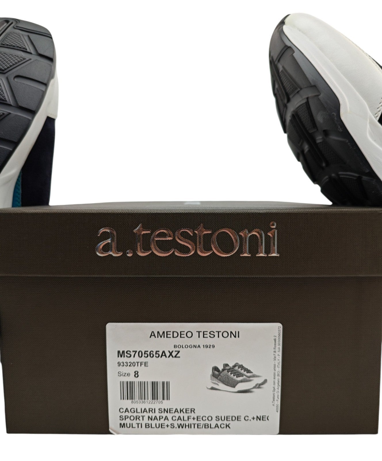 850$ TESTONI "Cagliari" Sneaker Shoes Suede + Calf Blue  8 UK / 9 US / 42 IT