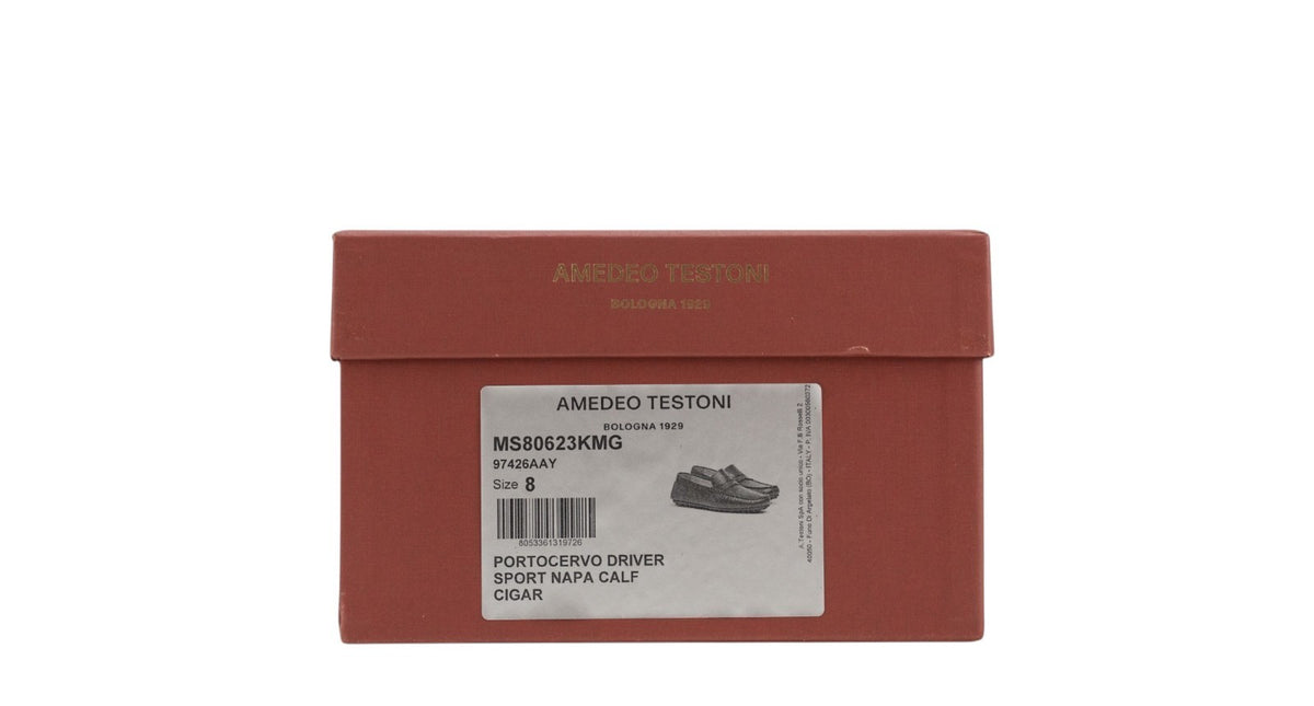 1200$ TESTONI "Portocervo" Driver Loafer Shoes Calf Cigar  8 UK / 9 US / 42 IT