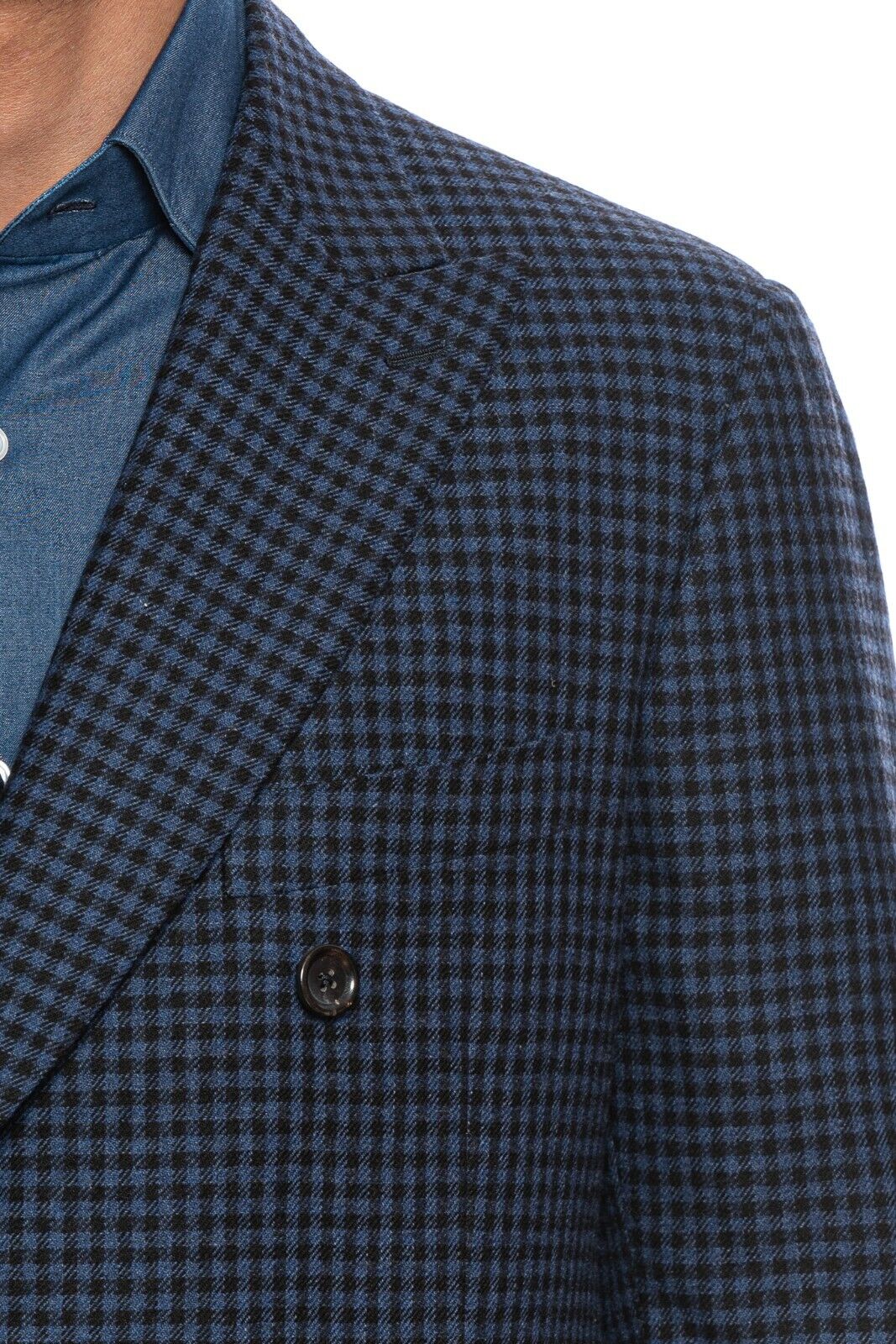 $2450 BELVEST Blue Wool Cashmere Check Jacket Double Breasted 40 US / 50 EU  7R