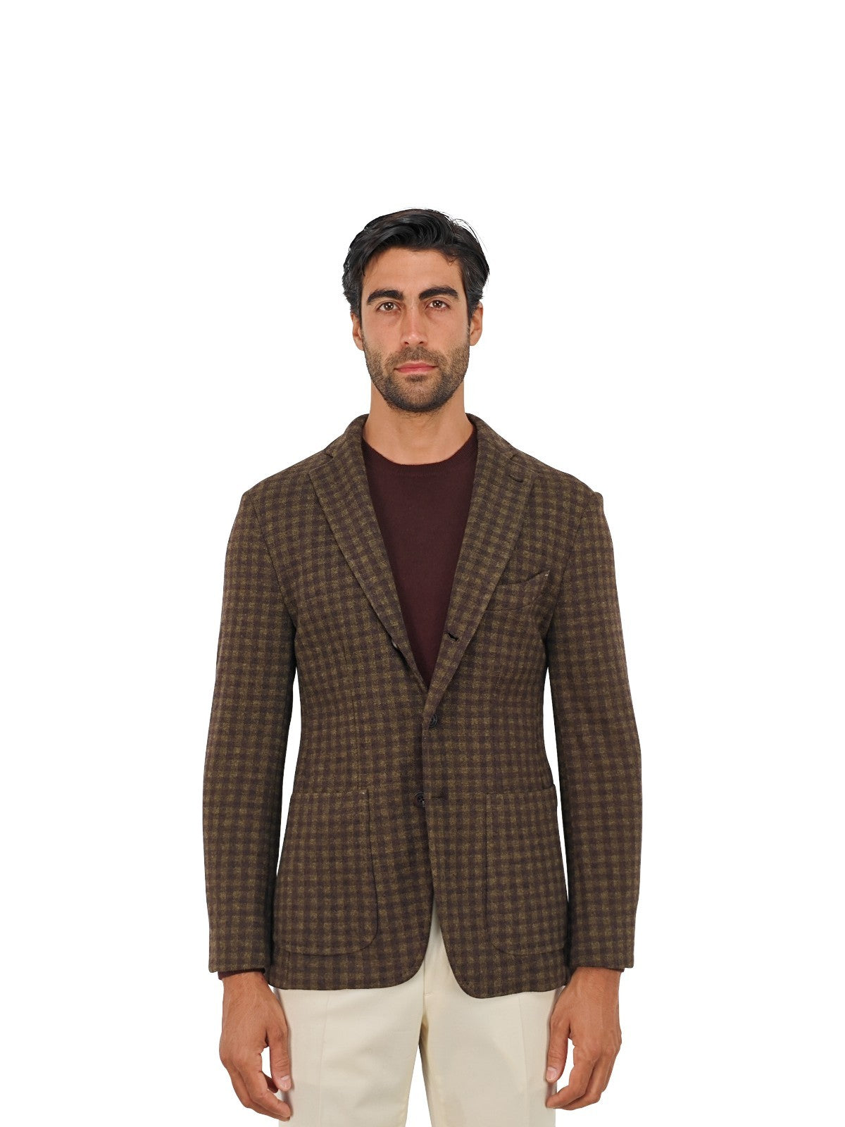 $1750 RUBINACCI NAPOLI Green /  Brown Checks Unlined Jacket Wool / Cashmere