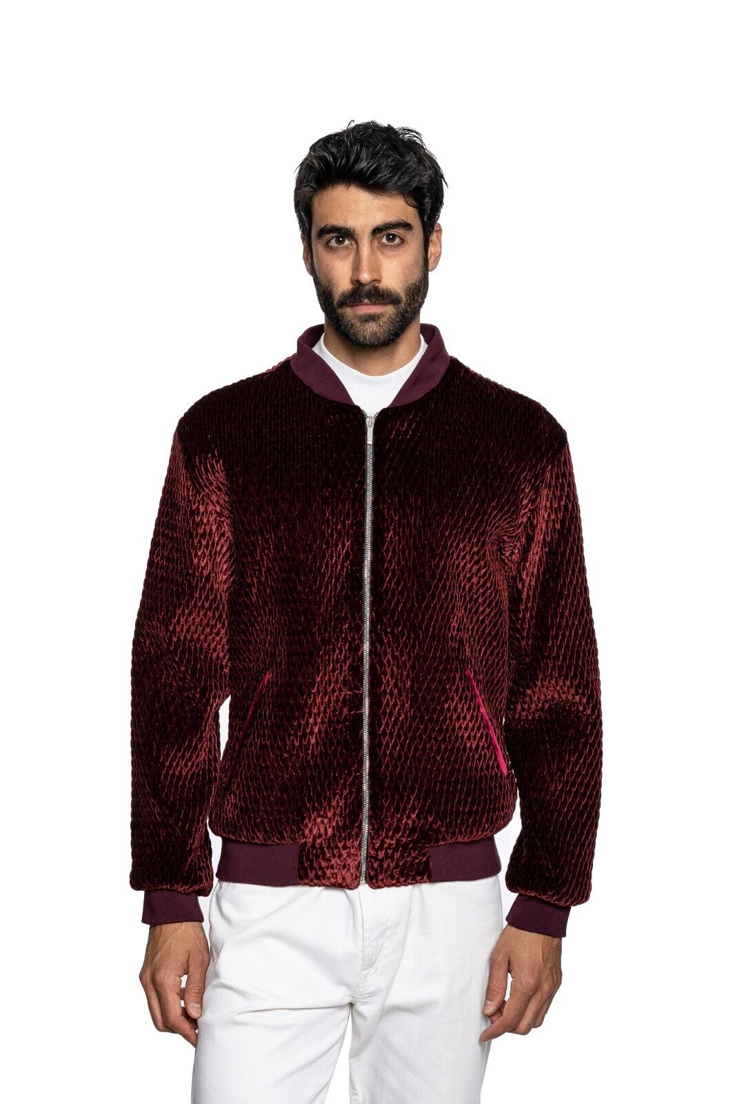 2100$ FABIO CAVIGLIA Bomber Jacket "WOVEN" Corduroy Lining in Silk 40 US / 50 EU