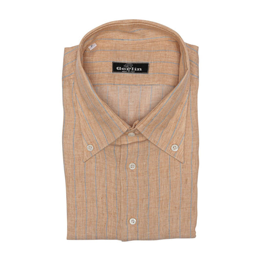 690$ LUXURY GERLIN Shirt Short Sleeve Orange 100% Irish Linen 1B