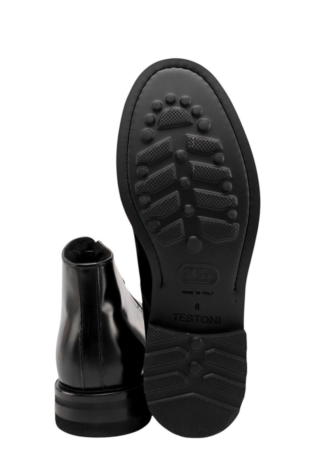 1450$ TESTONI Black Desert Boot Shoes Calf + Fur Lining  8 UK / 9 US / 42 IT