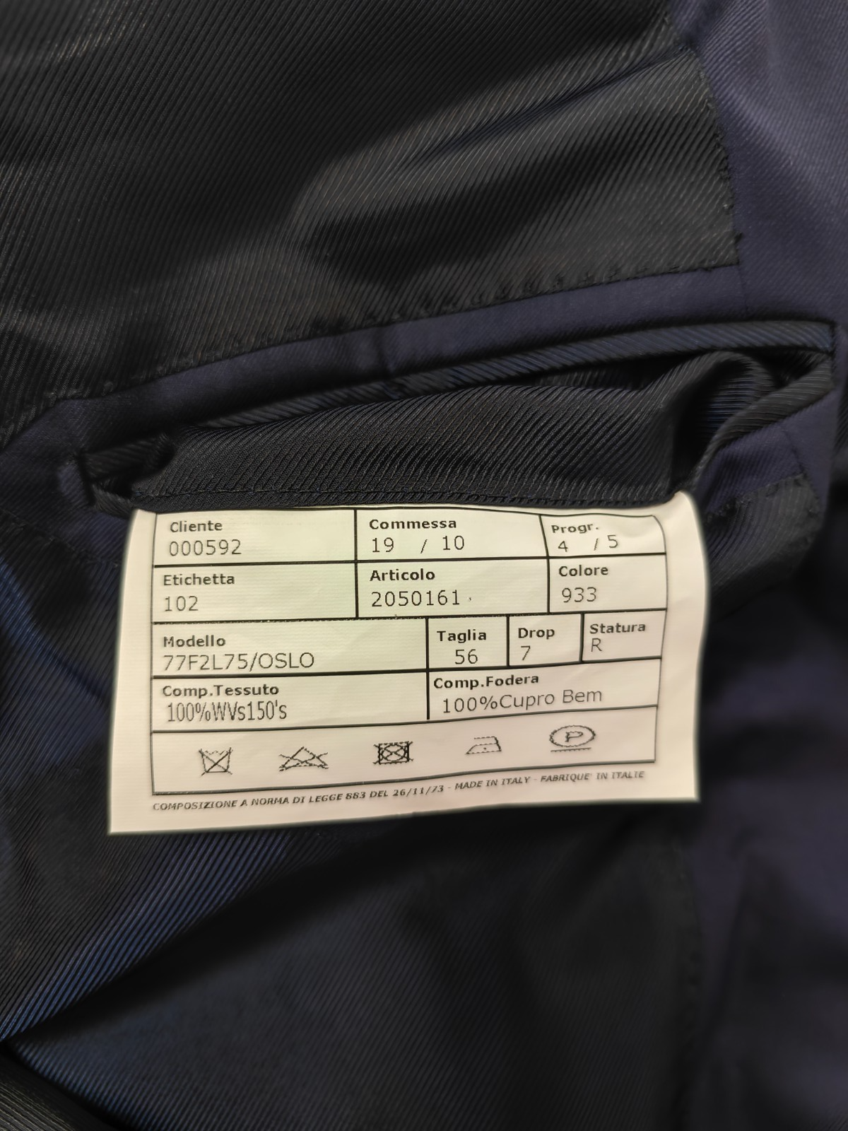 $2700 SARTORIA PARTENOPEA Blue Full Handmade Suit Wool 150's  46 US / 56 EU  7R