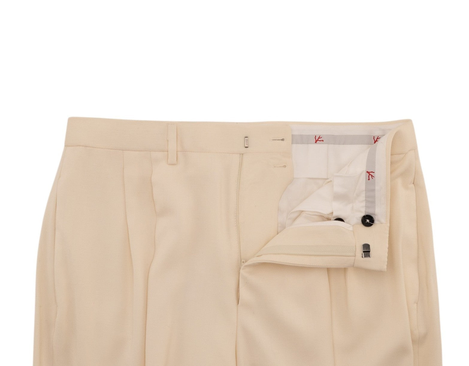 1450$ ISAIA NAPOLI Tapered Dress Pant Pleated Wool Cream 32 US / 48 EU R