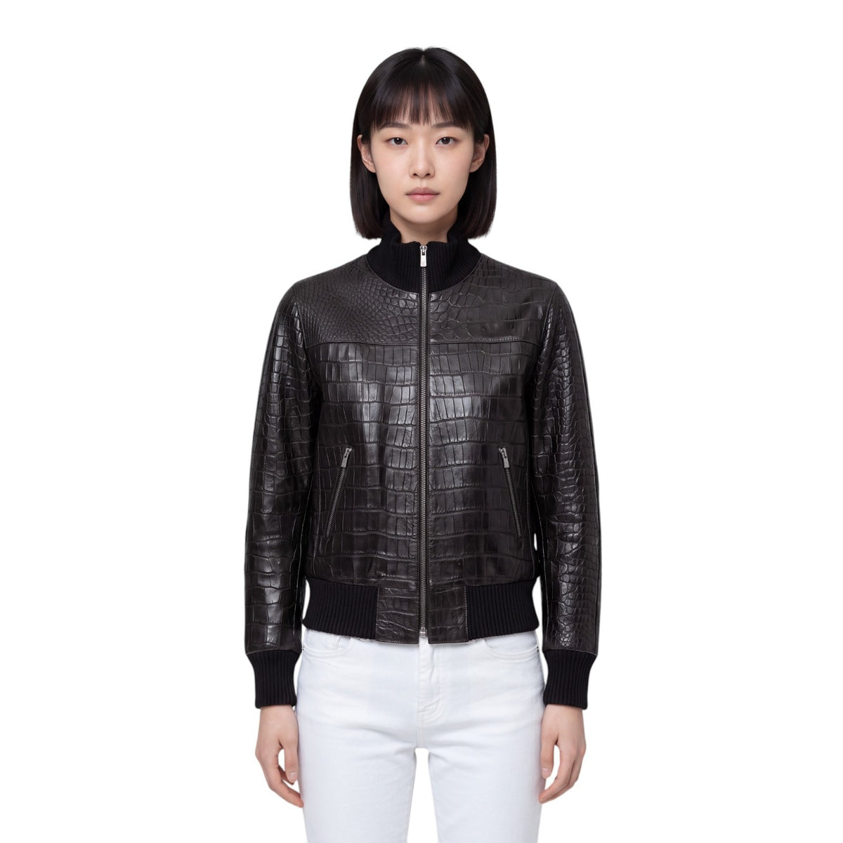 29800$ SALFRA Bomber Jacket Black 100% Alligator Cashmere-Lined 44 IT - M