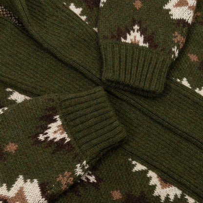 $2200 FEDELI CASHMERE Green Belted Cardigan Jacquard Baby Alpaca 40 US / 50 EU