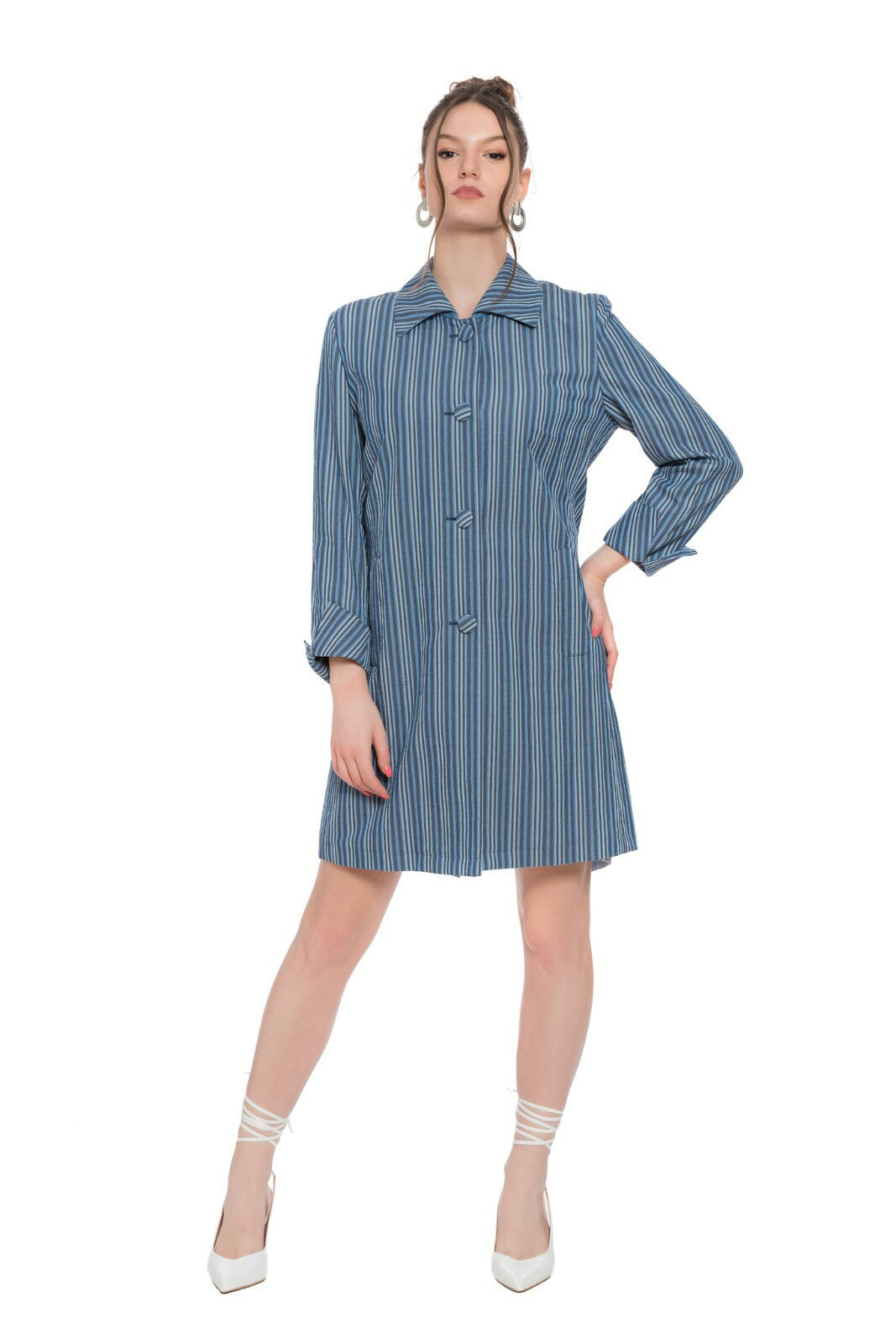 2690$ BELVEST Blue Woman Coat / Dress Leather Undercollar 42 IT / 6 US / 38 FR