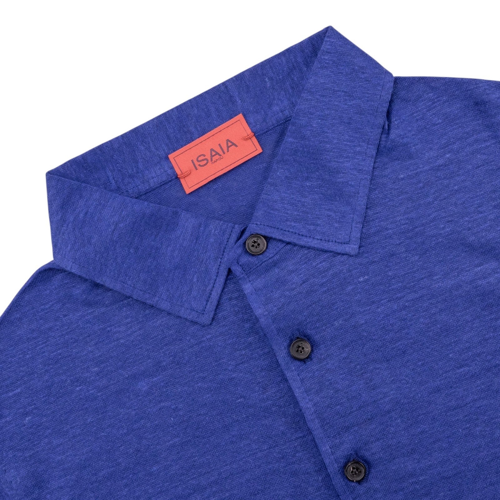 850$ ISAIA NAPOLI Blue Short Sleeve Handmade Polo 100% Linen