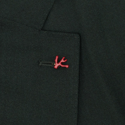 $7155 ISAIA "Sanita" Dark Green Suit Hand-Sewn Fine Wool & Silk Herringbone