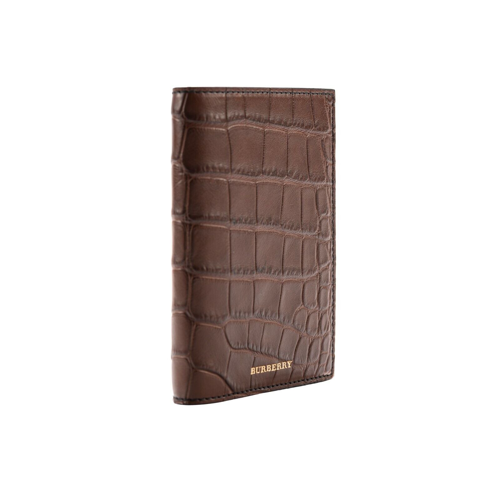 1150$ BURBERRY Genuine Alligator Passport Holder Wallet Flax Brown Unisex