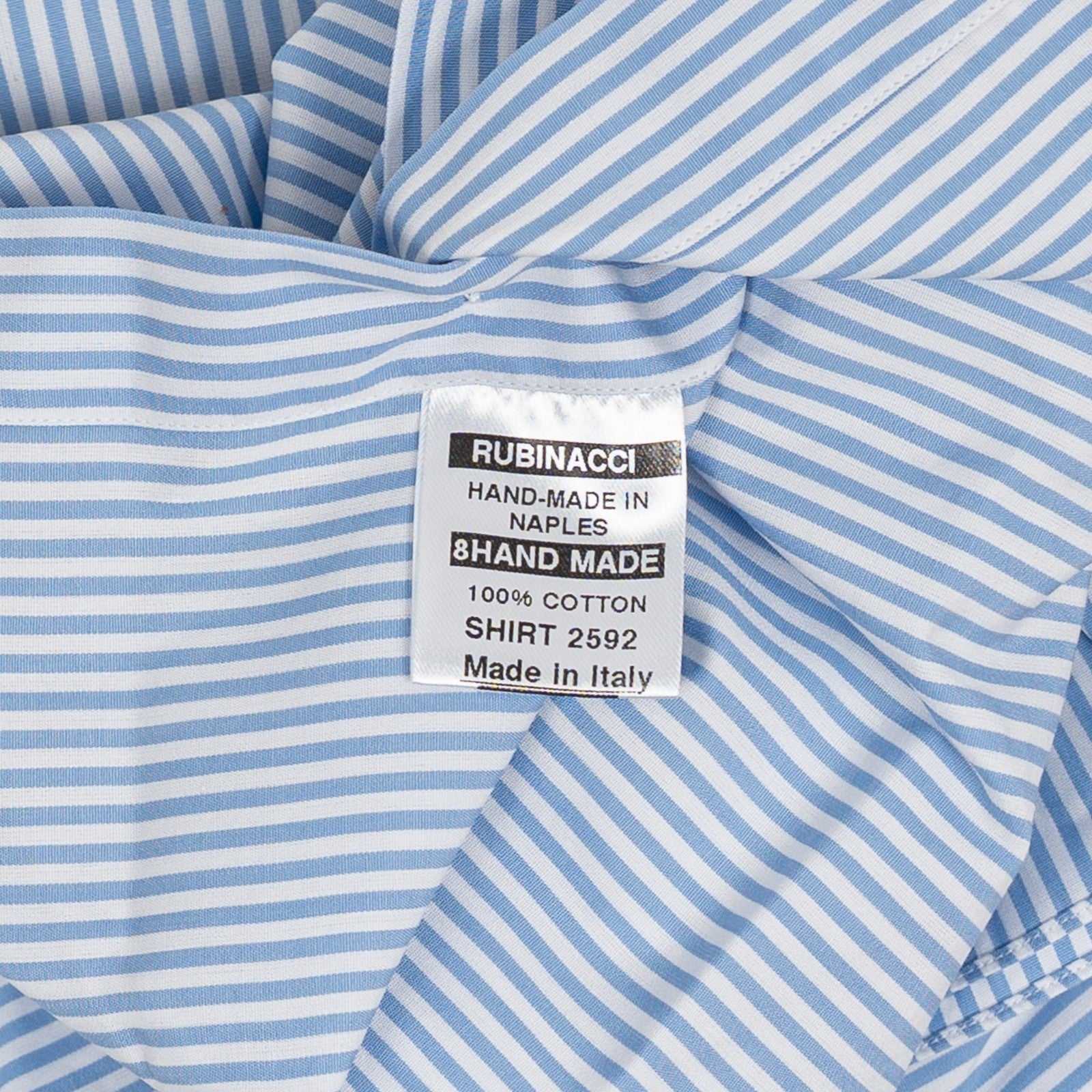 670$ RUBINACCI NAPOLI Striped White / Blue Hand-Sewn Dress Shirt Cotton   8X