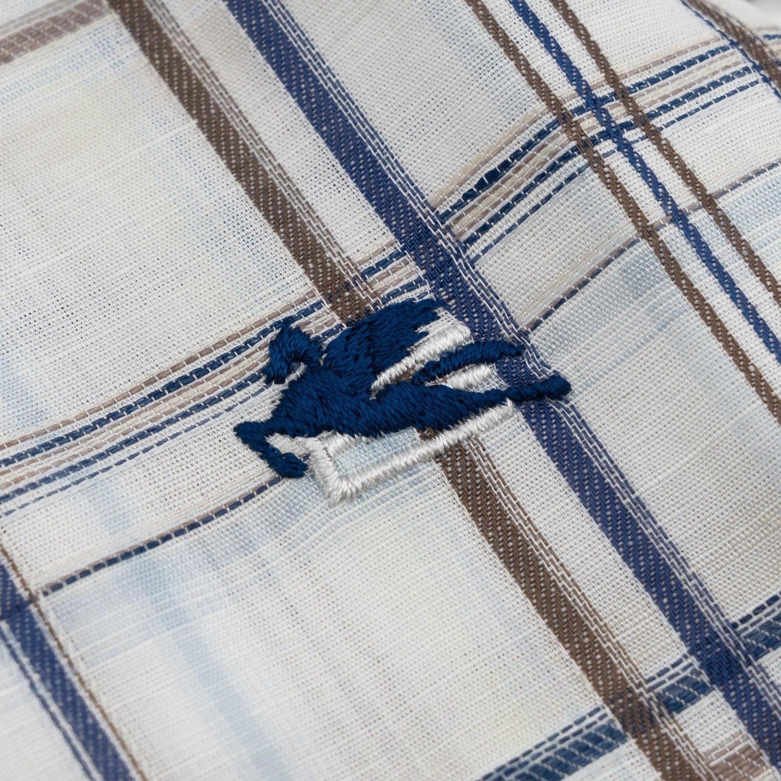 500$ ETRO MILANO Shirt Checks Blue Brown Button Down Linen Cotton Size 15.5 - 39