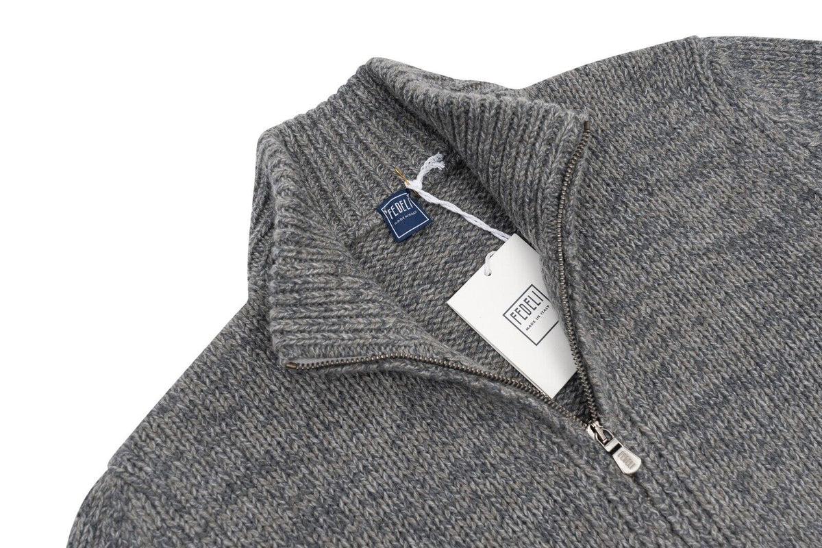 $2000 FEDELI "Favonio" Gray Cardigan Sweater Zip 100% Cashmere 40 US / 50 EU
