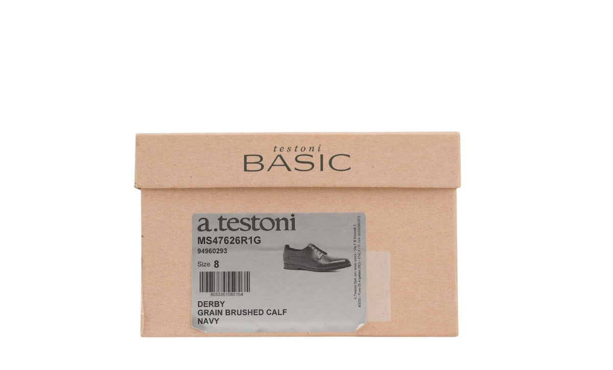 1200$ TESTONI Derby Shoes Grain Brushed Calf Blue Navy 8 UK / 9 US / 42 IT