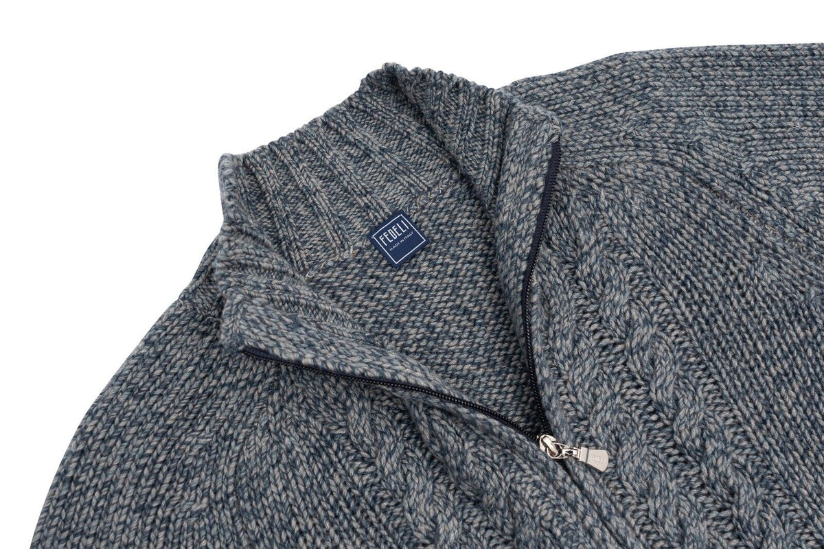 $1600 FEDELI "Breton" Blue Cardigan Jacket Zip Cashmere Blend 40 US / 50 EU