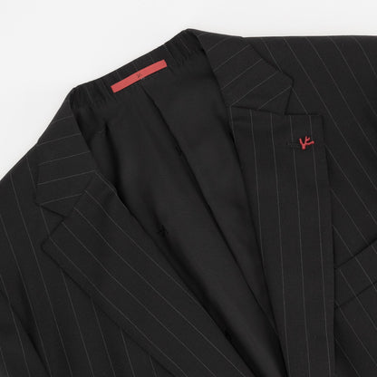 $6600 ISAIA "Gregorio" Black Hand-Sewn Suit Fine Wool Striped 46 US / 56 EU 8R